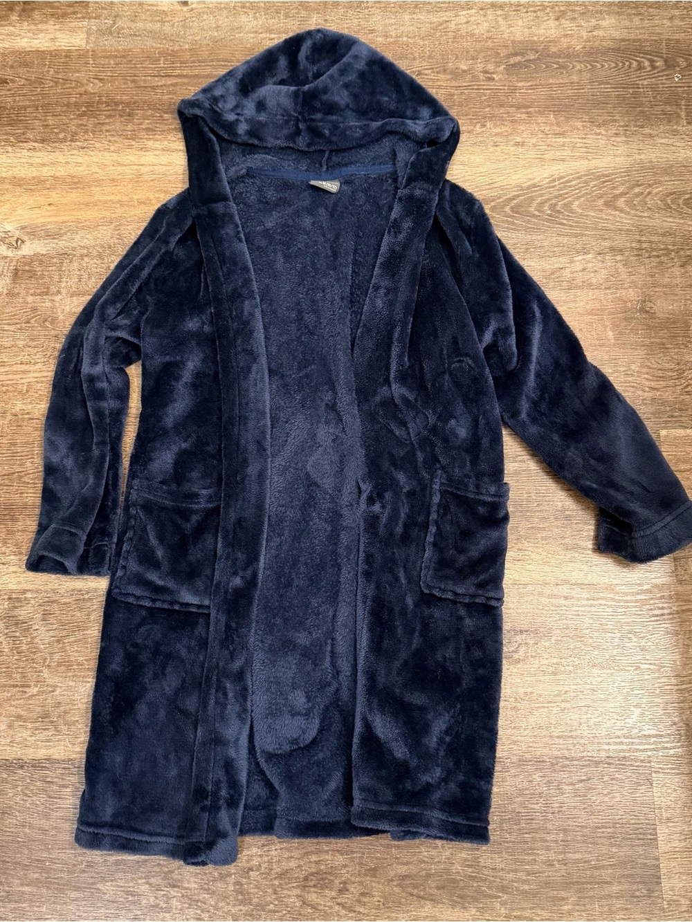 Eddie Bauer Plush Hooded Open-Front Teddy Jacket - Navy
